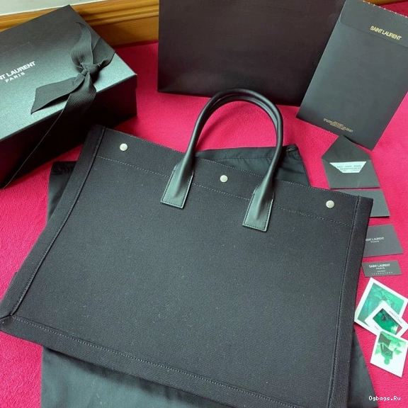RIVE GAUCHE YSL BAG PRINTED LINEN AND TOTE LEATHER IN 0808